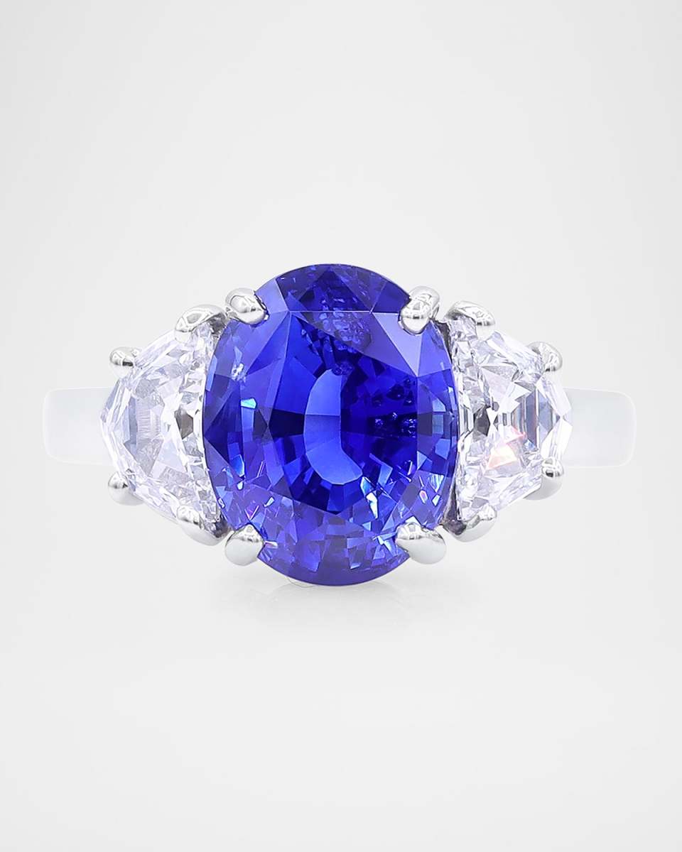 Platinum Diamond and Blue Sapphire Statement Ring